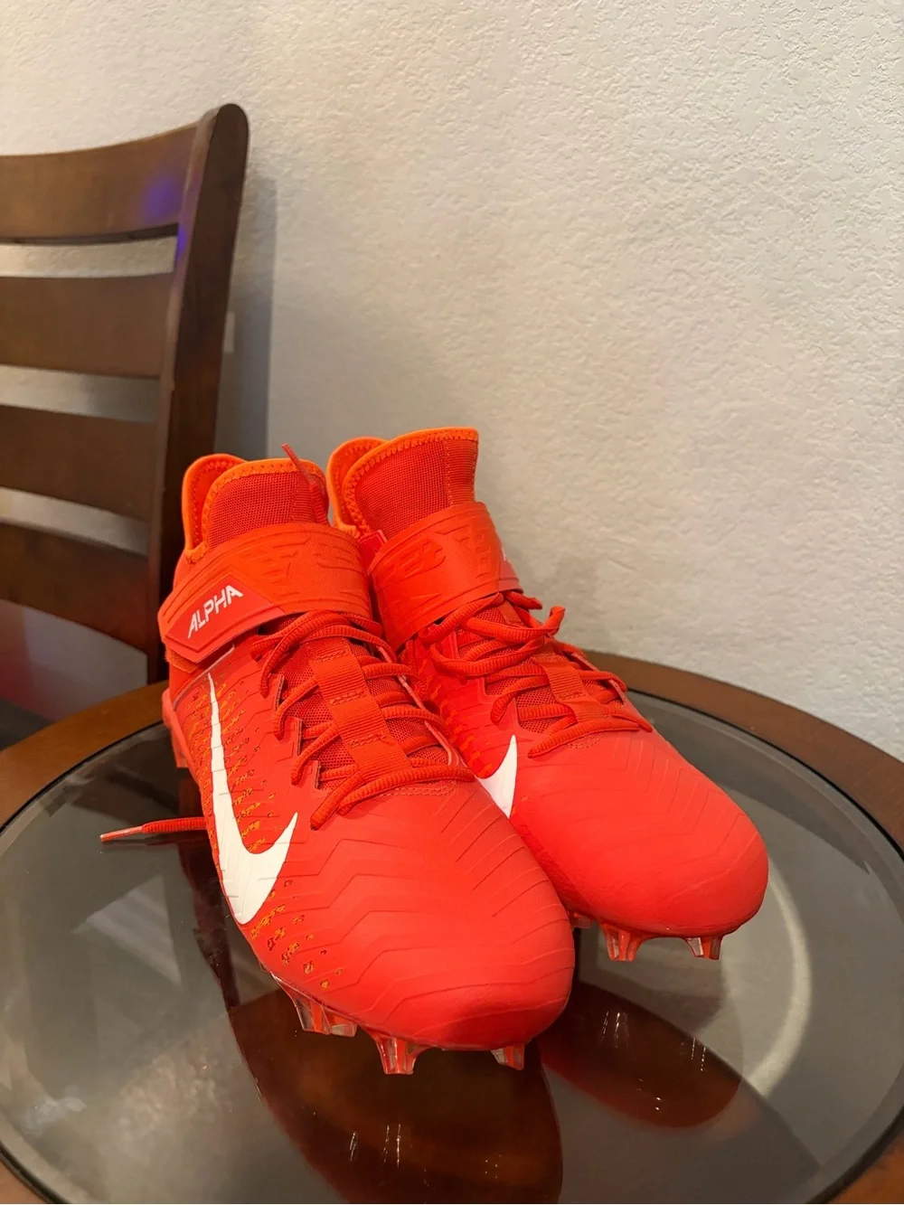 Nike Men's Alpha Football Cleats in Bright Orange with White Swoosh